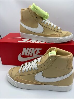 NEW✨Nike Blazer Mid 'Tan with White Swoosh and Neon Green Laces'